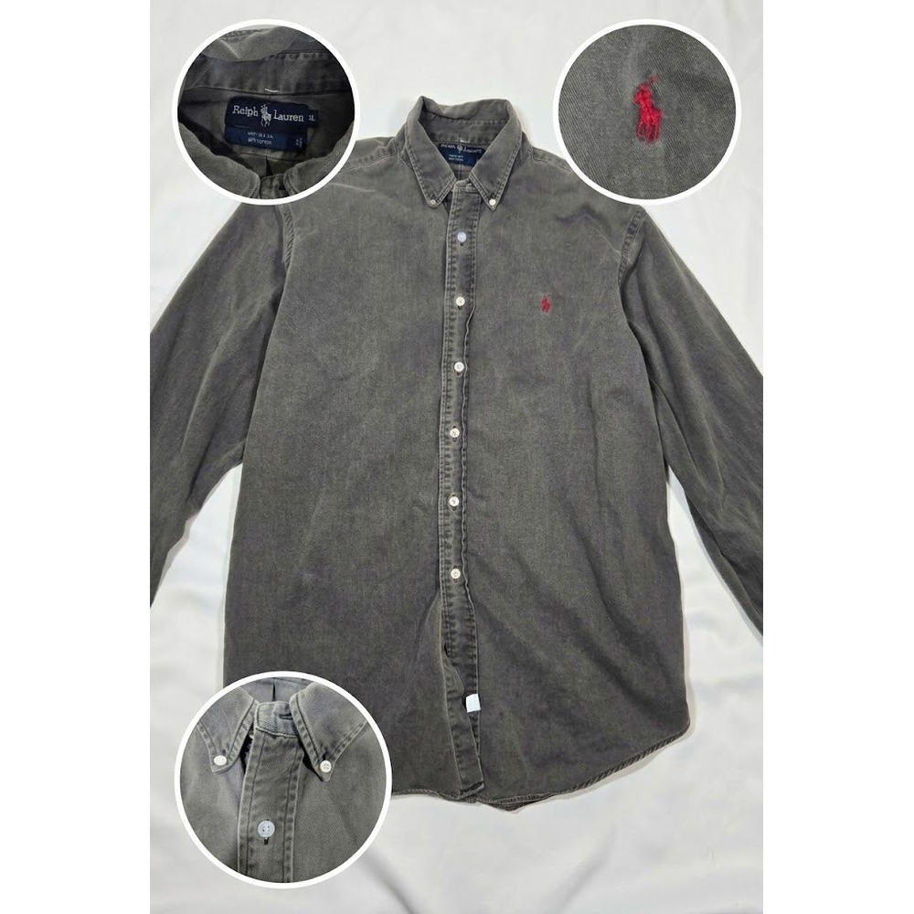 Vintage Ralph Lauren Mens XL Shirt USA Made Washed Black Cotton Twill 90s Grunge
